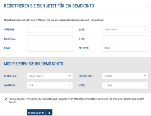 ActivTrades Kontoeröffnung