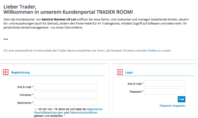 Admirals Registrierung