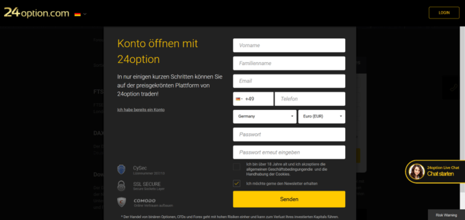 24Option Kontoeröffnung