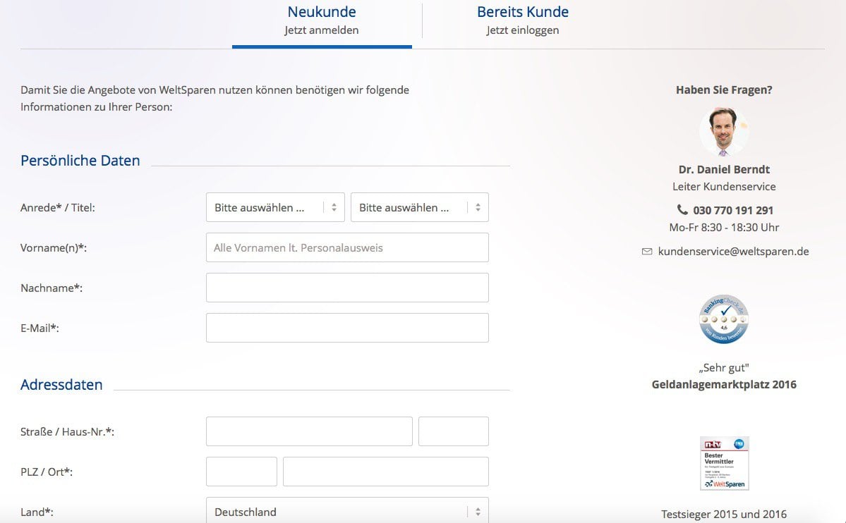 Die Weltsparen Registrierung ist schnell absoviert