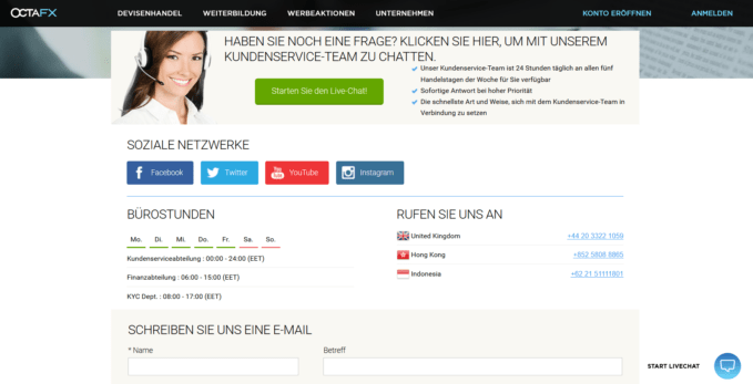 Der Kundensupport von OctaFX ist gut erreichbar