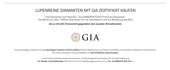 Die Diamanten von Diamondstoxx sind GIA-zertifiziert