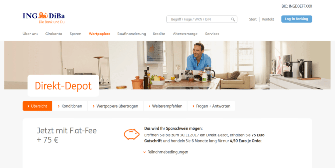 Die ING-DiBa bietet ein Konto mit Flat-Fee