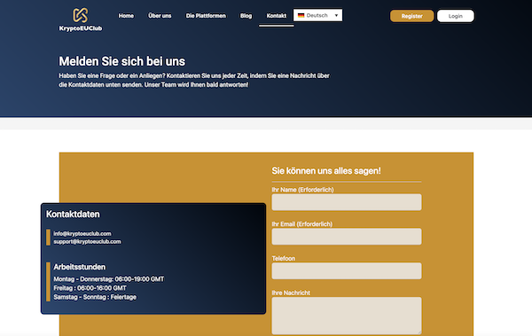 Das Kontaktformular von KryptoEUClub